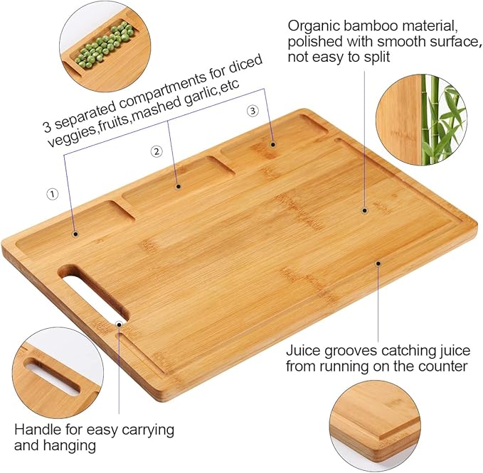 NIUXX Bamboo Cutting Board with Juice Grooves
